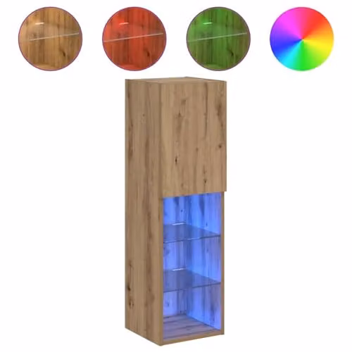 vidaXL Set of 2 Modern Wall-Mounted TV Cabinets with Integrated LED Lights, Brown, W/D/H: 30.5 x 30.5 x 102 cm – 3