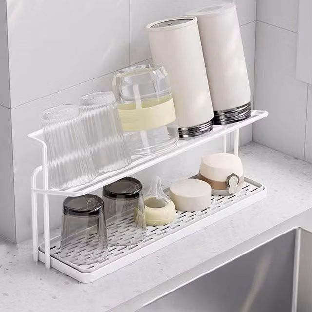 Kelvenix White 2 Tier Bottle Drying Rack and Cup Holder with Drip Tray – 1