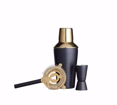 BarCraft 3-Piece Stainless Steel Cocktail Making Set in Black and Gold Finish – 1