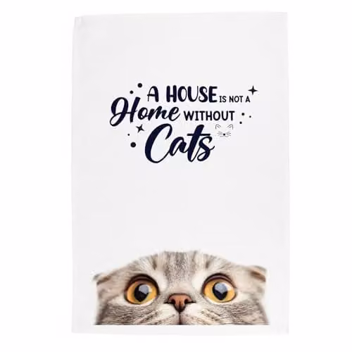 Purely Home Peeping Scottish Fold Cat Tea Towel in Multicolour and White, W: 67 cm x H: 45 cm
