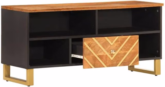Berkfield Home Modern Mango Wood TV Cabinet in Brown and Black, W: 100 cm, D: 33.5 cm, H: 46 cm
