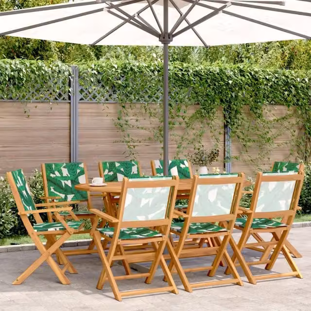 Berkfield Home Set of 8 Folding Garden Chairs in Green Fabric and Acacia Wood
