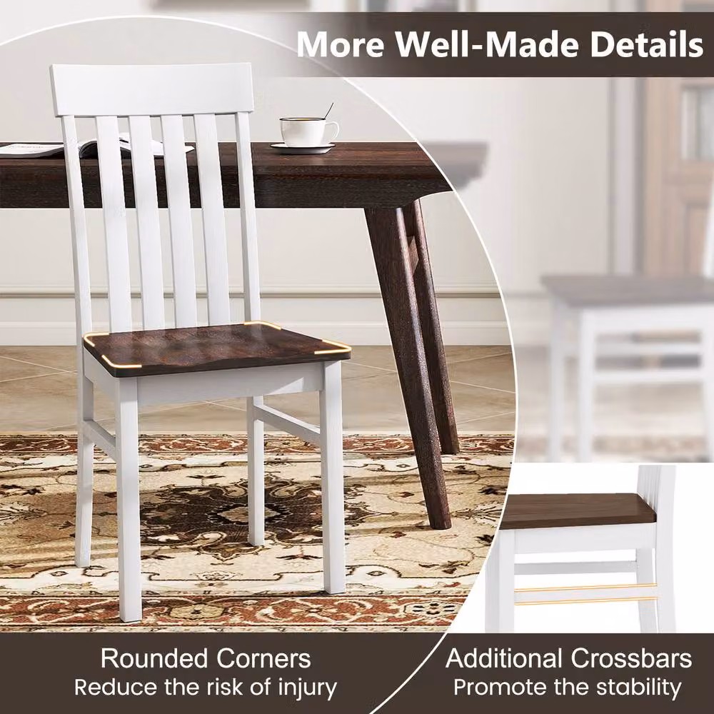 Costway Set of 2 White Rubberwood Dining Chairs with Hollowed Backrests – 8