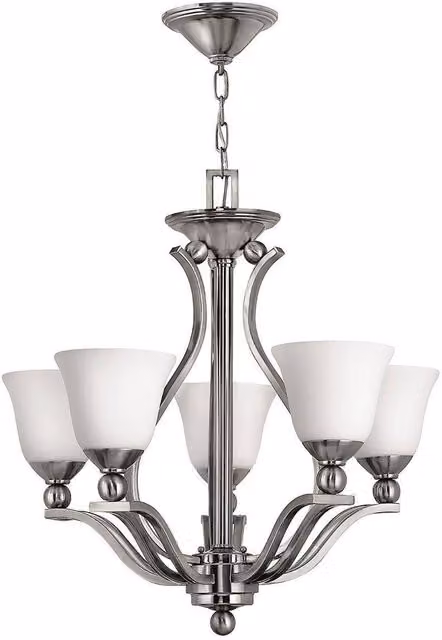 Elstead Bolla 5 Light Multi Arm Chandelier in Silver and Grey with Glass Spheres and E27 Sockets