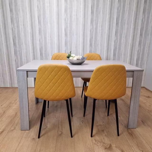 Kosy Koala Modern Rectangular Dining Set with 4 Chairs in Grey and Yellow