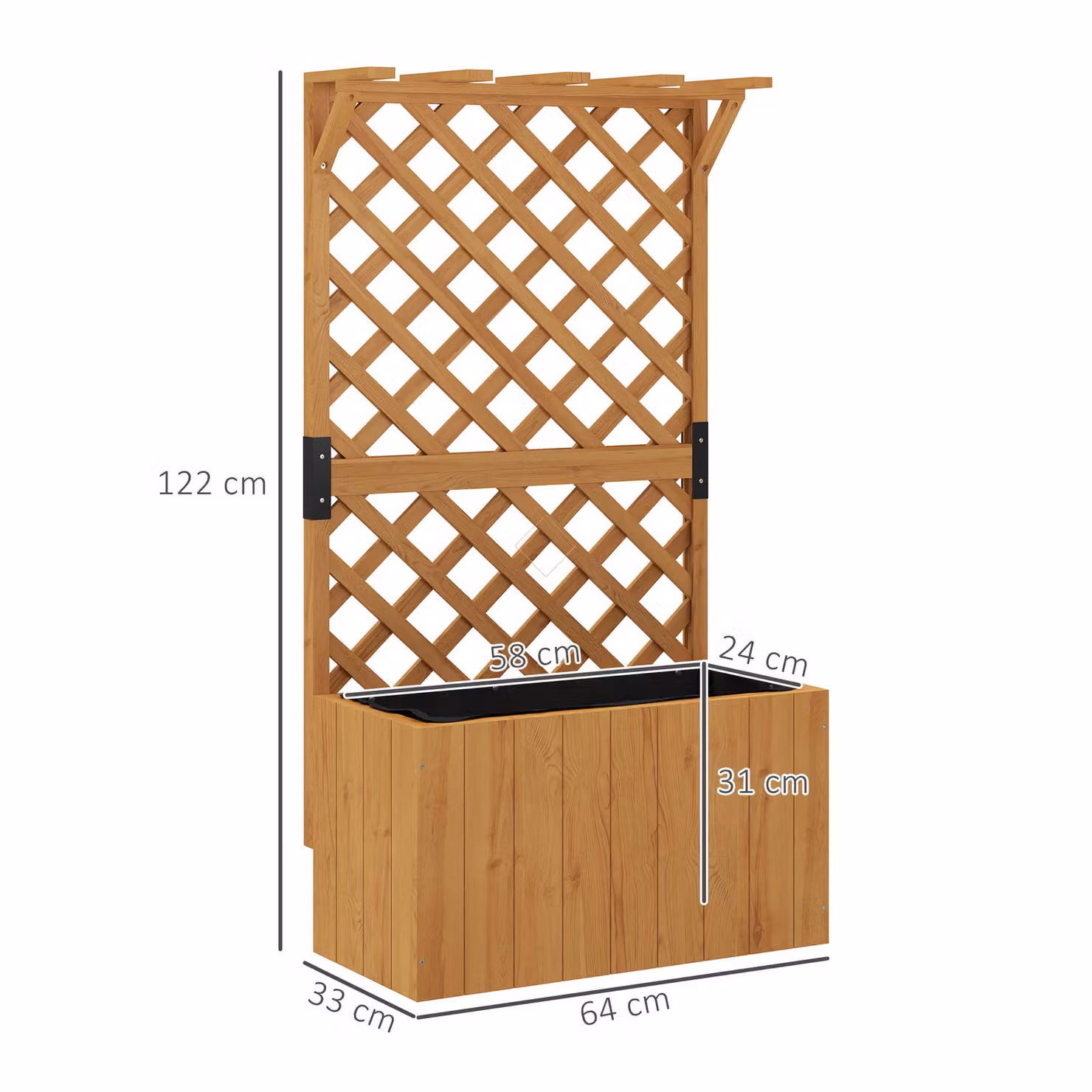Outsunny Wooden Raised Garden Bed with Trellis and Liner, Brown – 3