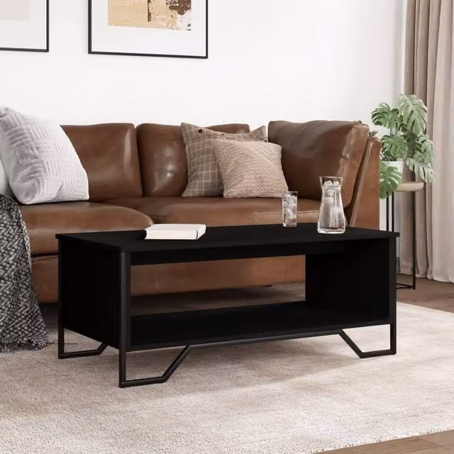 Berkfield Home Modern Black Rectangular Coffee Table in Matt MDF and Metal, W/D/H: 100 x 51 x 40 cm
