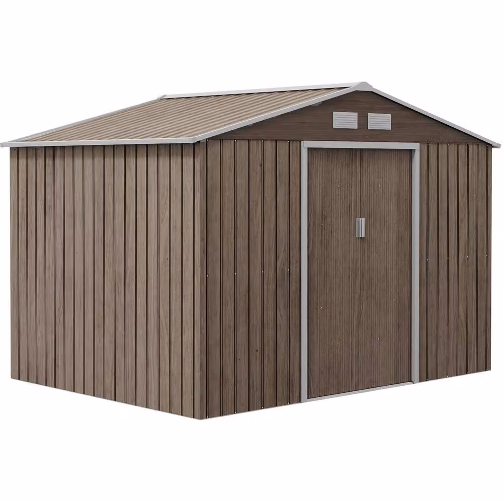 STILVORA Galvanised Steel Garden Shed with Sliding Doors and Gable Roof in Brown, W/D/H: 277 x 192 x 183 cm – 4