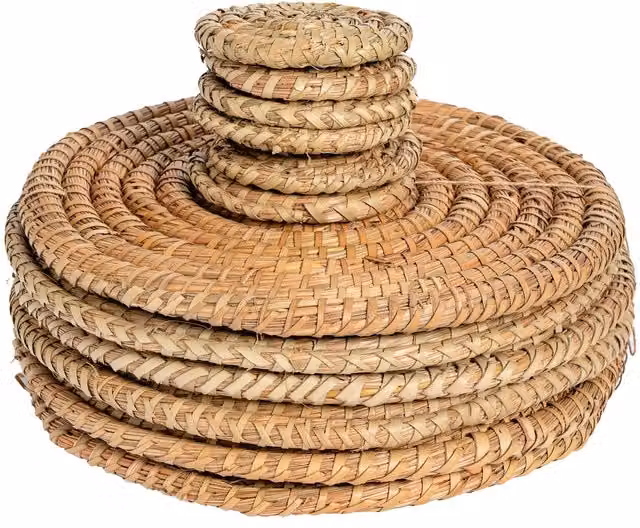 Argon Tableware 12pc Round Woven Palm Leaf Placemats and Coasters Set in Brown – 6