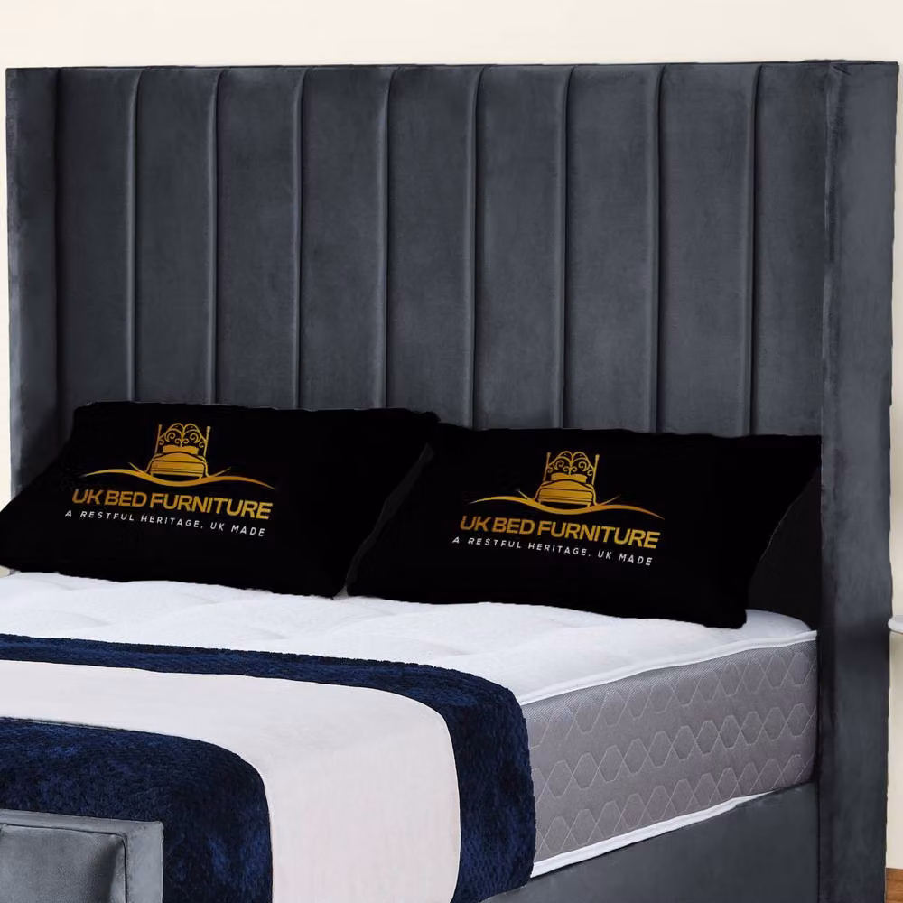 UK Bed Furniture Empire Winged Gas Lift Ottoman Upholstered Velvet Bed in Charcoal Grey, Size: Super King (200 x 200 cm) – 2