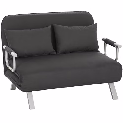 HOMCOM 2 Seater Click Clack Convertible Sofa Bed in Anthracite Grey Microfibre with Metal Frame – 1