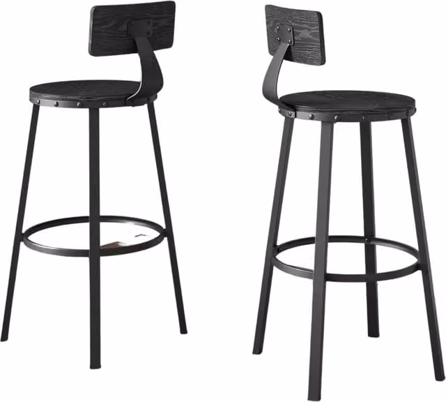 Furnold Set of 2 Black Fabric Bar Stools with Metal and Wood Legs