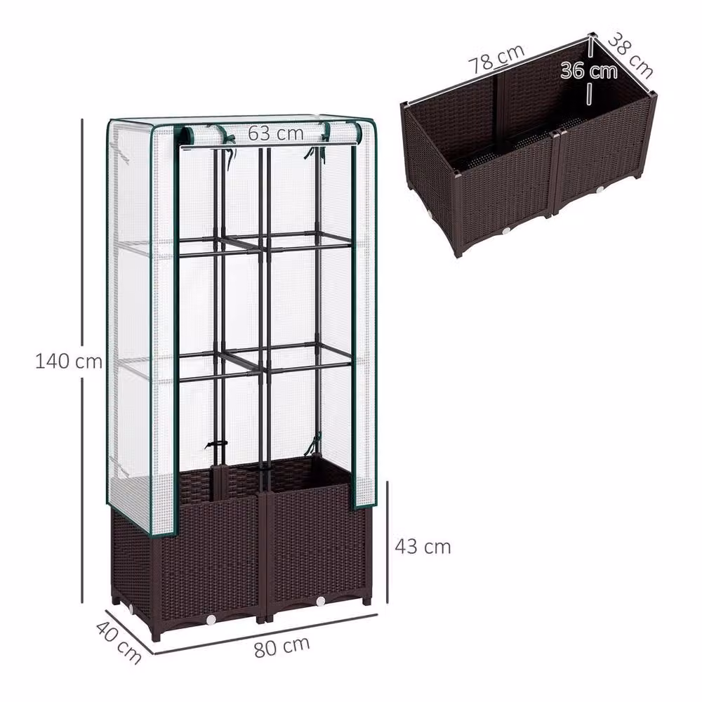 Kelvenix Plastic Vegetable Planter with Trellis in Brown, H 140 x W 80 x D 40 cm – 2