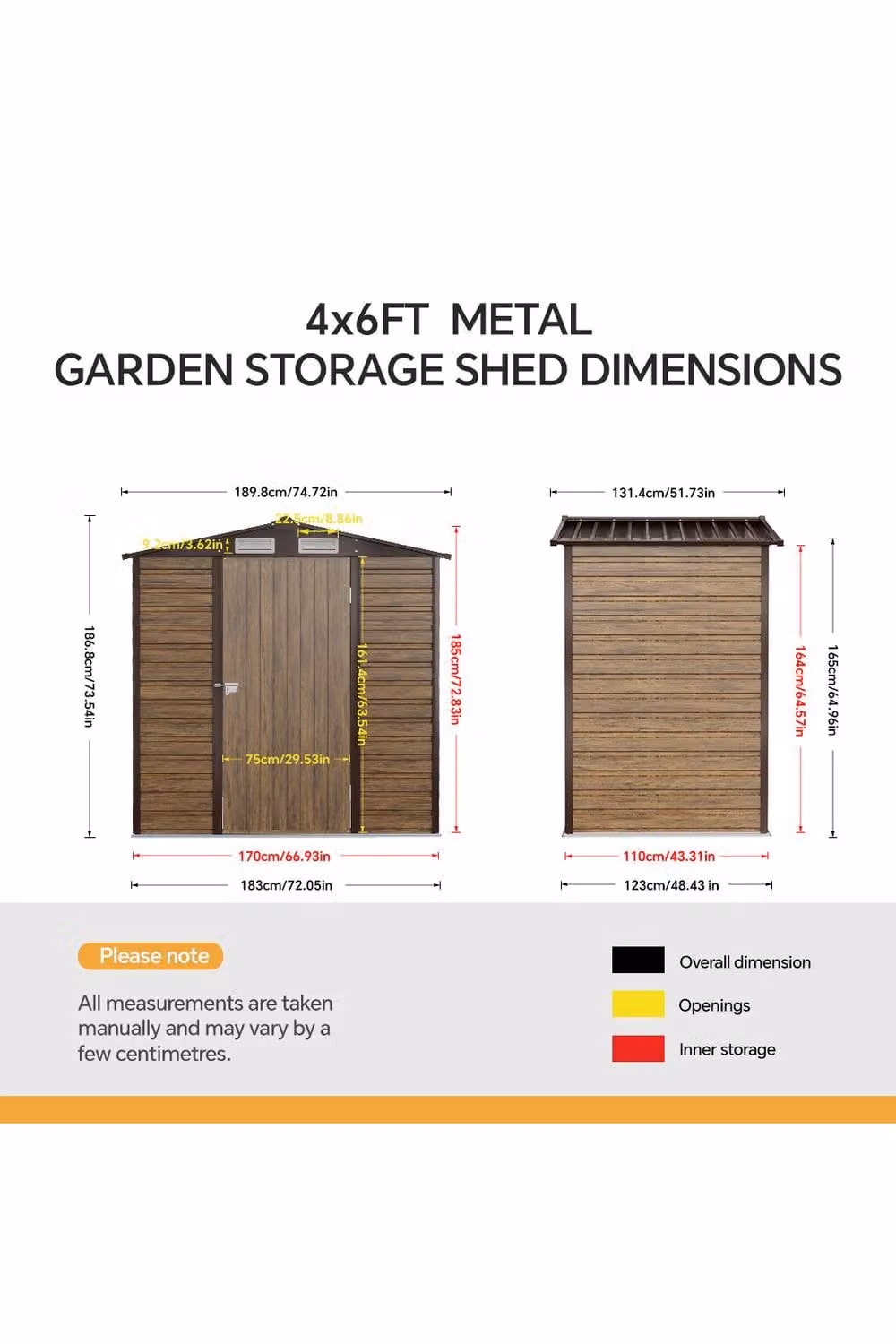 Living and Home Brown Metal Apex Roof Garden Storage Shed, W: 182.88 cm, D: 170.0 cm, H: 186.8 cm – 2