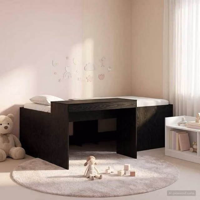 Berkfield Home Kids High Bed Frame with Desk in Black, H 98.5 x W 100 x D 200 cm