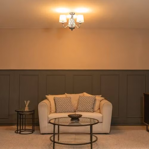 ValueLights Traditional 3-Light Chrome Ceiling Chandelier with White Fabric Lampshades and Included LED Bulb – 3