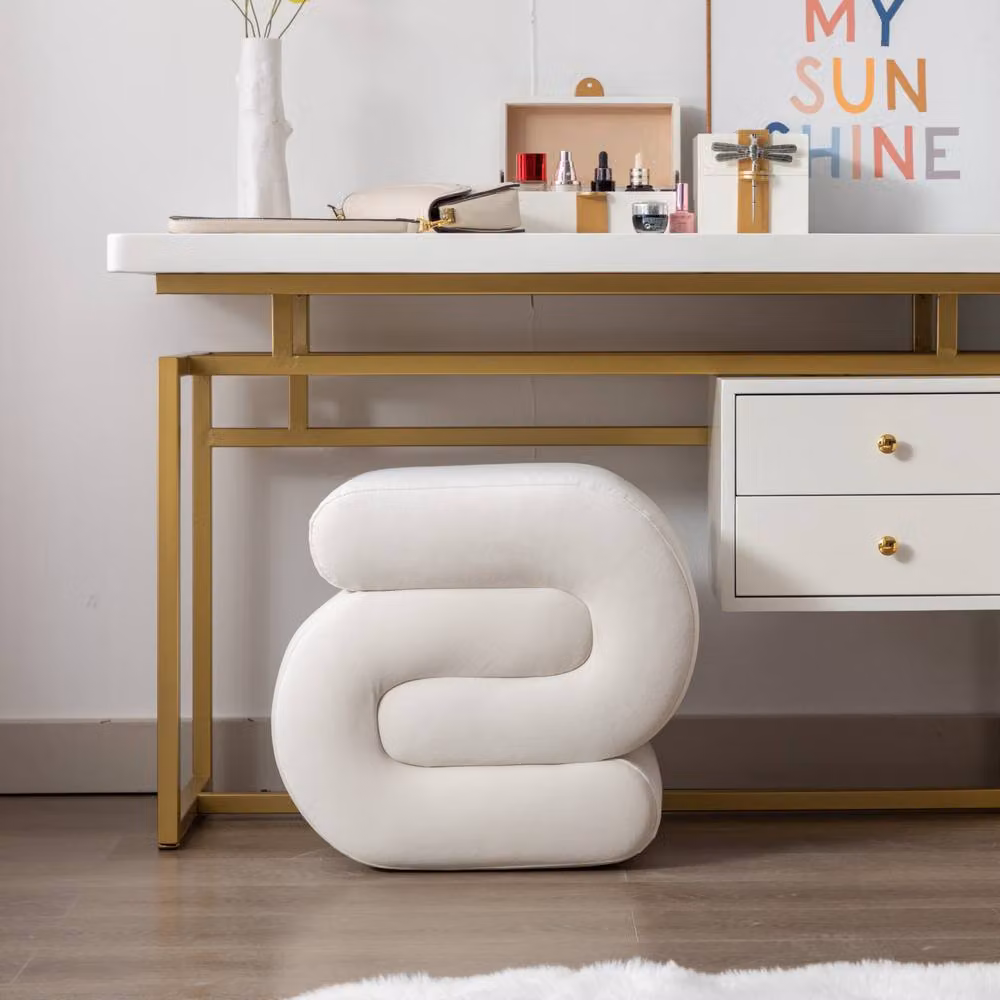 Direct Wicker Ivory Velvet S-Shape Wavy Pouf Ottoman Stool – 2
