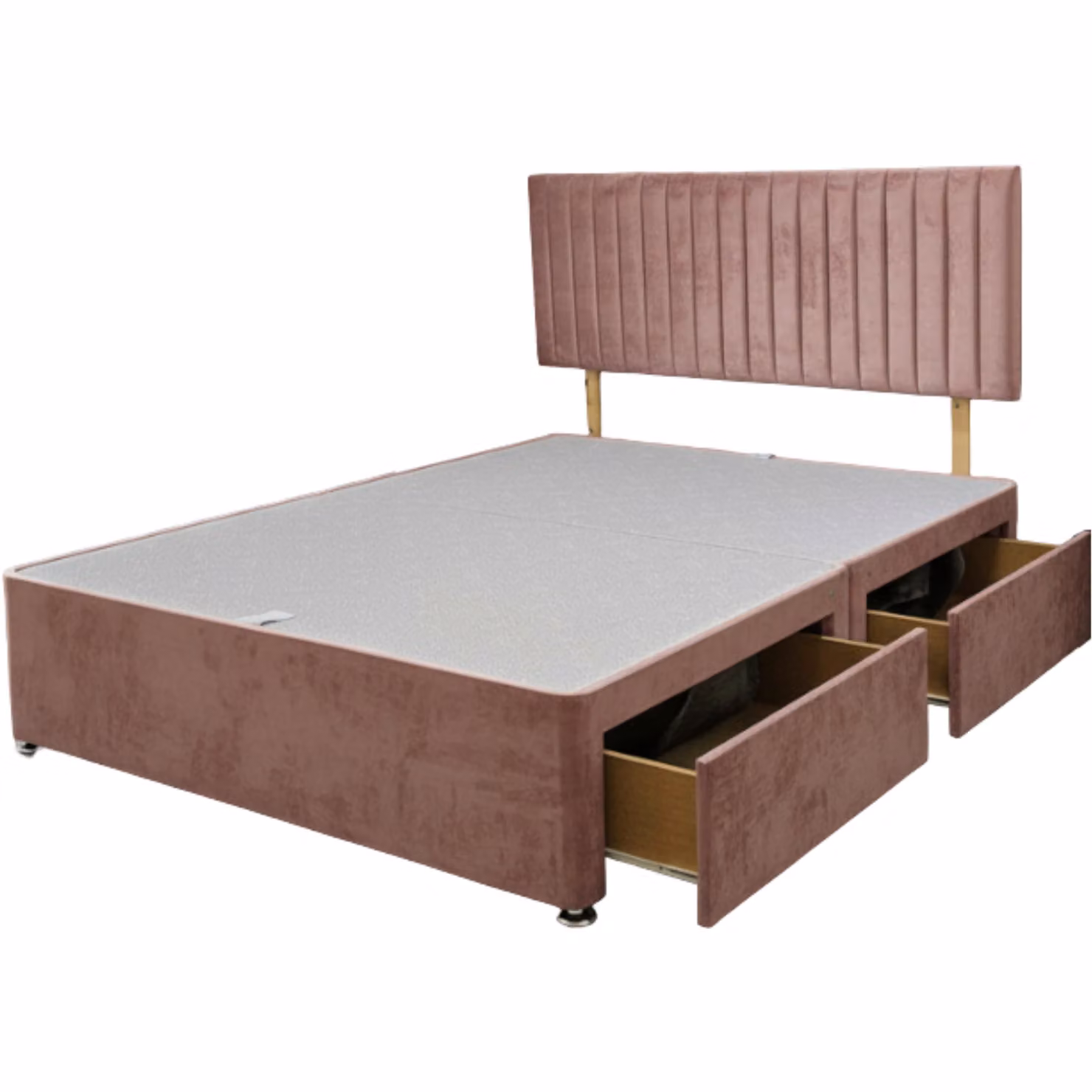 Knight Sleep Emily Divan Bed Base with 2 Drawers and Headboard in Pink Velvet, Small Single – 2