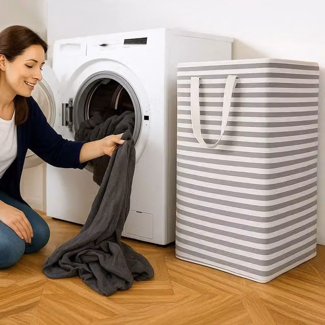 Hinsinc Extra Large Fabric Laundry Basket with Extended Handles, White, H 72 x W 60 x D 30 cm, H 72 x W 30 x D 60 cm