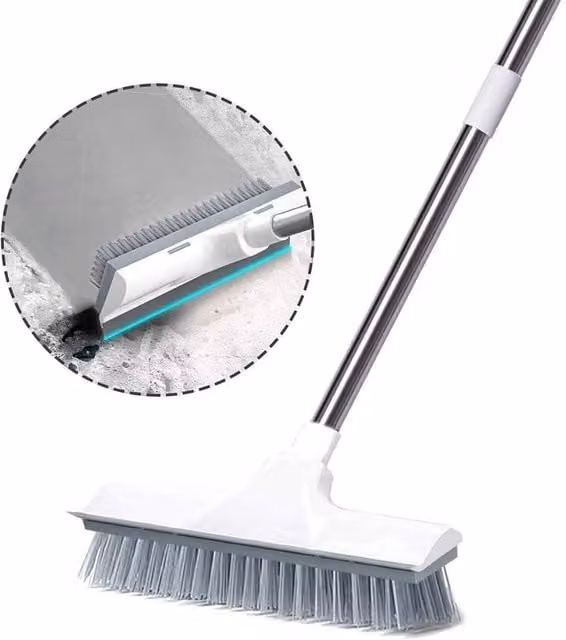 KORVIXA 2 in 1 Long Handle Floor Scrub Brush and Scrubber in White