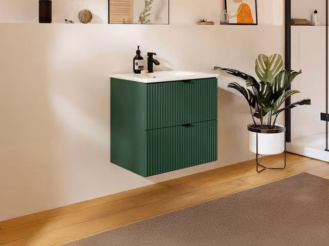 Vente-unique Striated Wall-Mounted Bathroom Vanity Unit with Inset Basin in Matt Green and White, W/D/H: 60 x 47 x 60 cm