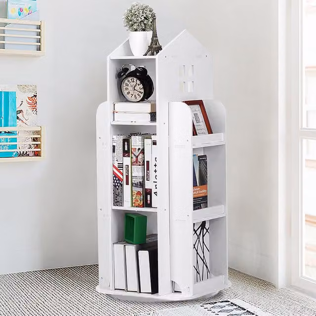 Livingandhome White Wooden Swivel Bookcase for Children