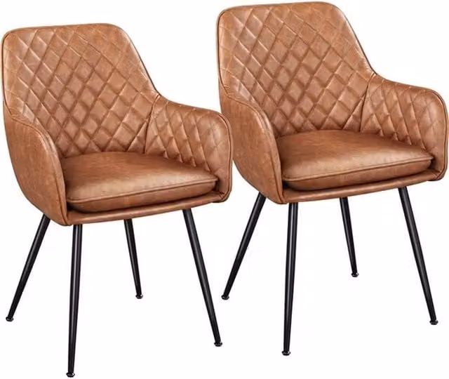 Kelvenix Modern Dining Chairs Set of 2 in Brown with Upholstered Synthetic Leather and Metal Frame