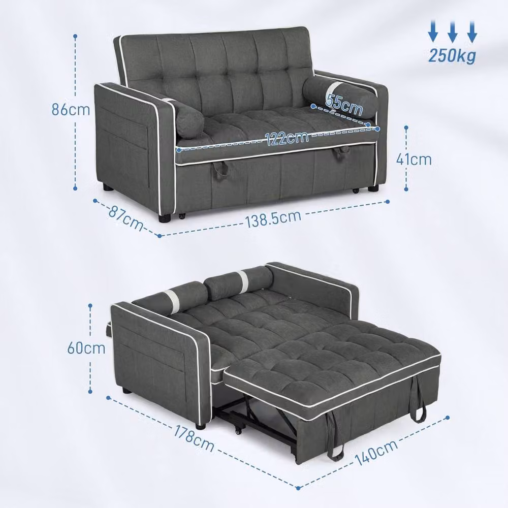 Wyld Haus Tapa 2 Seater Click Clack Sofa Bed in Charcoal Grey with White Trim, W/D/H: 138.5 x 86.0 x 87.0 cm, Mattress Size: 140 x 190 cm – 3