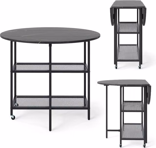 Kelvenix Modern Round Dining Table in Black Matt Metal, Diameter: 100 cm, Height: 80 cm