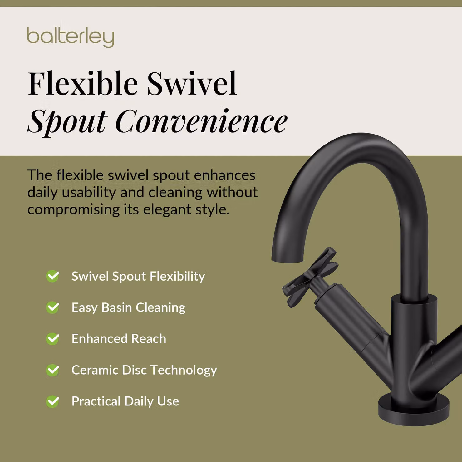 Balterley Connect Mono Basin Mixer Tap with Push Button Waste in Matt Black – 3