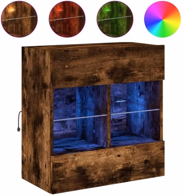 Berkfield Home Modern Wall Mounted TV Cabinet with Integrated LED Lights in Smoked Oak Brown, W/D/H: 58.5 x 30 x 60.5 cm