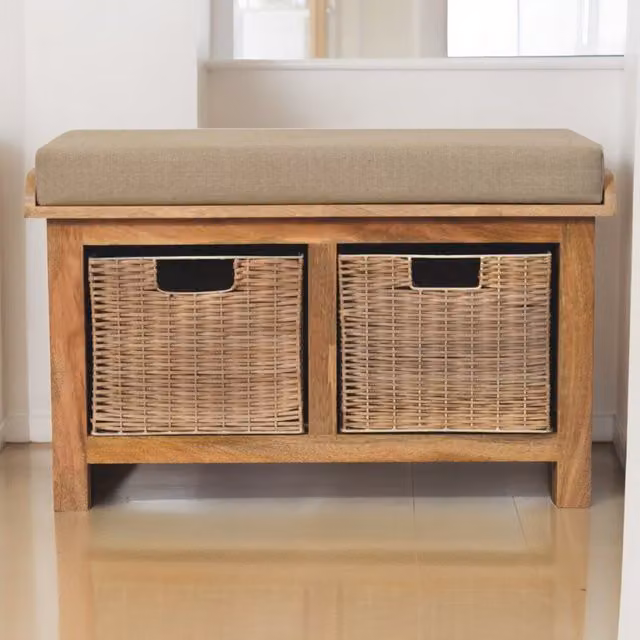 Artisan Furniture Mango Wood and Rattan Bench in Brown