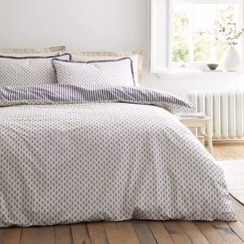 Bianca Amelie 200 Thread Count Cotton Percale Reversible Duvet Cover and Pillowcase Set in Blue, W/D/H: 220 x 240 x 180 cm – 1