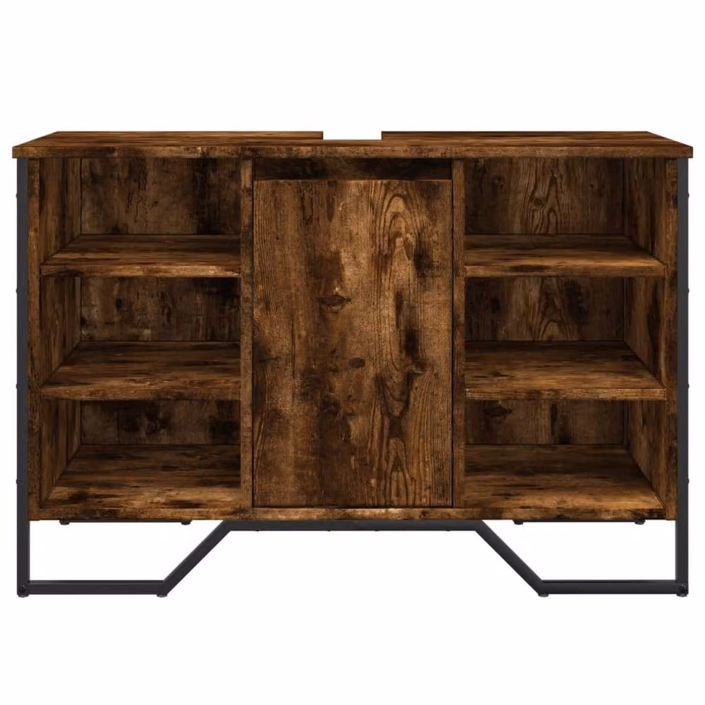 Berkfield Home Wall Mounted Bathroom Sink Cabinet in Smoked Oak, W/D/H: 91 x 35 x 60 cm – 4