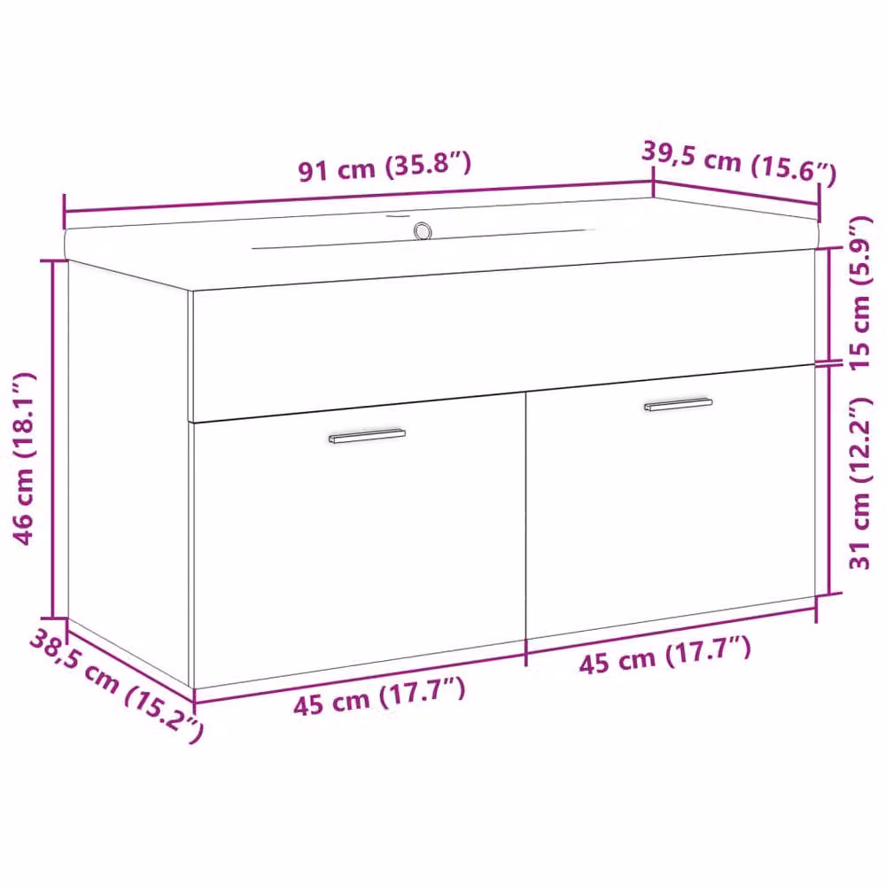 Berkfield Home Wall Mounted Bathroom Sink Cabinet with Built-in Basin in Sonoma Oak and Beige – 2