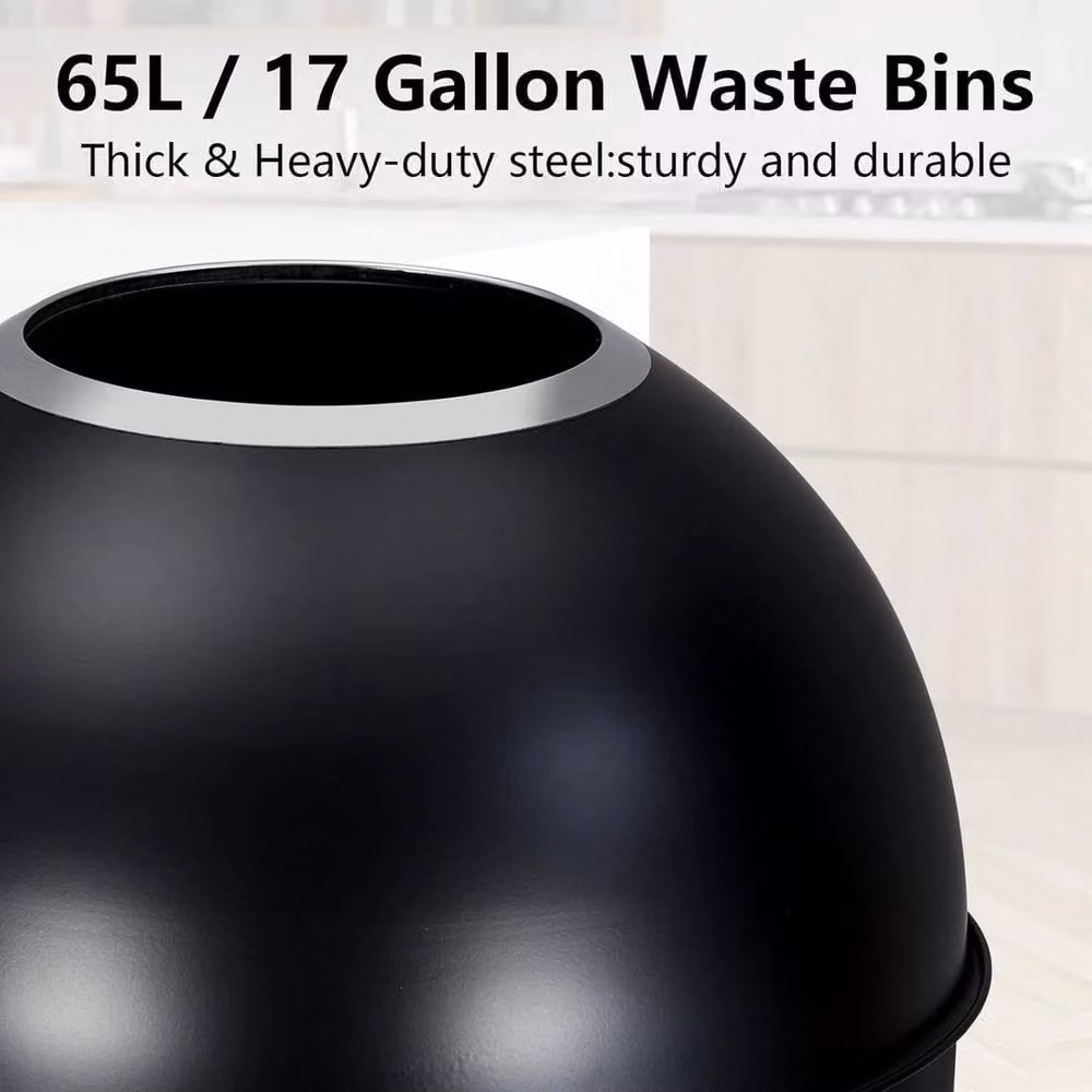 VOGREX 65L Commercial Grade Stainless Steel Trash Can with Flip Lid, Black – 3