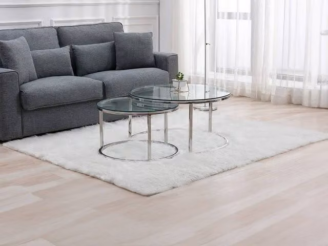 Vente-unique Nesting Coffee Tables in Clear Tempered Glass and Silver Stainless Steel