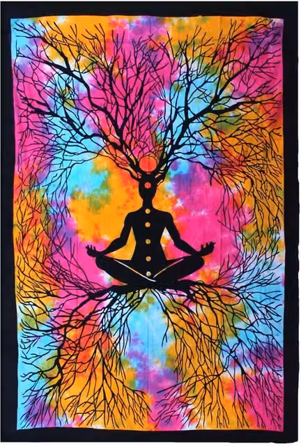 KDMK Multicolour Floral Cotton Bedspread and Wall Hanging with Abstract Tree and Leaf Design