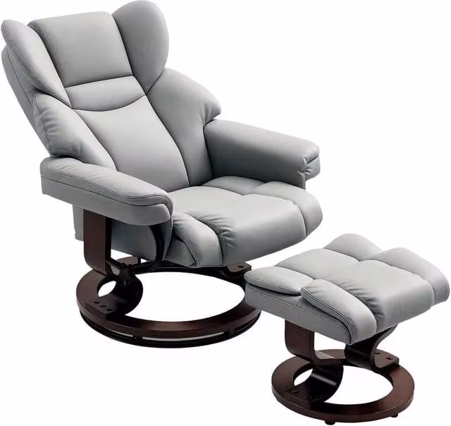 FORGEVIO Grey PU Leather Manual Reclining Armchair with 360 Degree Swivel and Armrests – 1