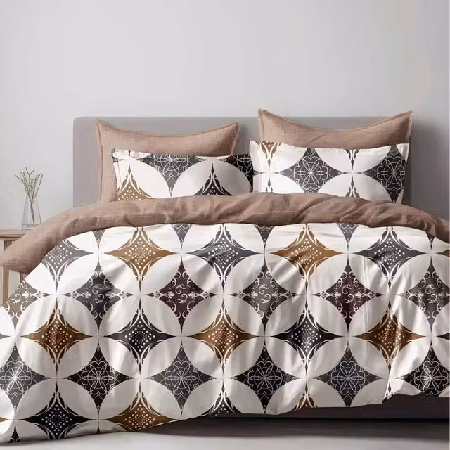 Ezysleep Modern Graphic Geometric Circle Printed Duvet Set and Pillowcase in Beige and Multicolour, 200 cm