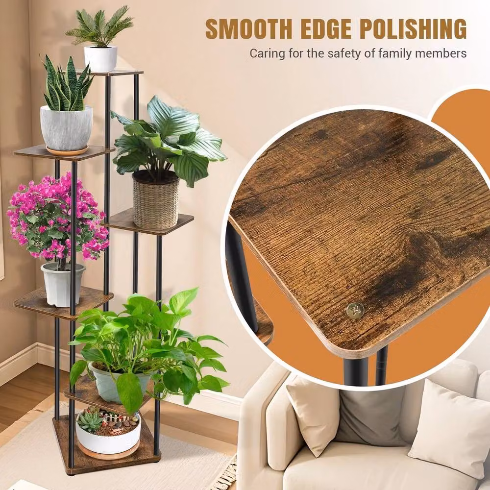 EONLION 6 Tier Tall Corner Plant Stand in Brown – 3