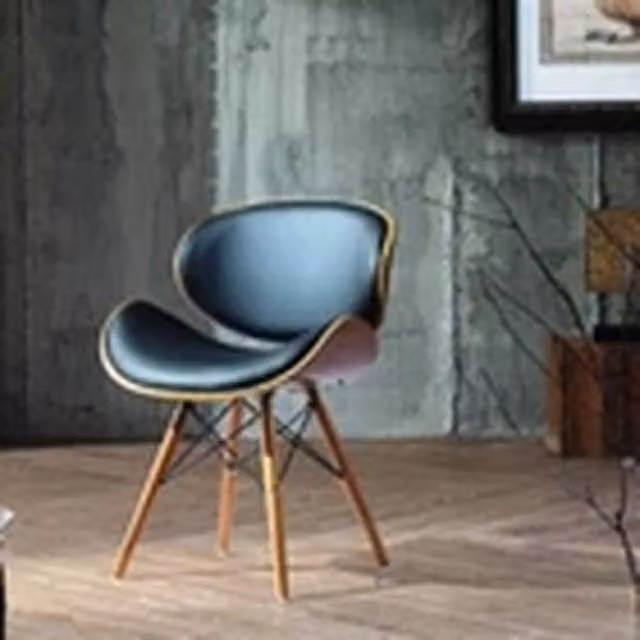 EONLION Retro Chair with Black Faux Leather Seat and Walnut Finish Wooden Legs