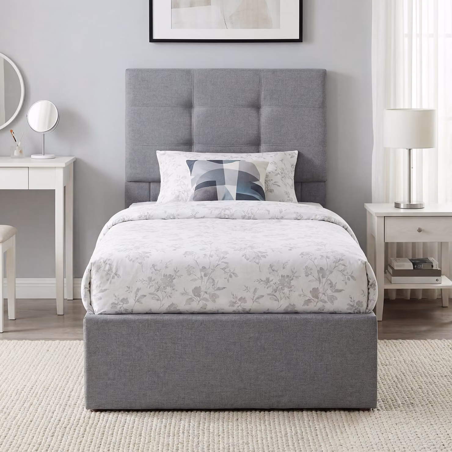 HOMCOM Single Ottoman Bed with Gas Lift Storage, Grey, W/D/H: 90 x 190 x 35 cm – 2