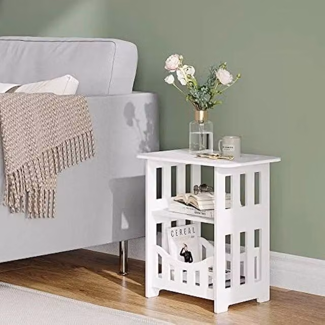 FORGEVIO Square Small Bedside Table Cabinet in White, W/D/H: 36 x 24 x 40 cm
