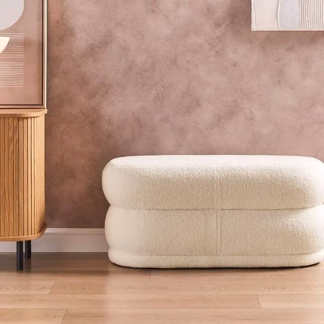 Wyld and Coco Off White Bouclé Upholstered Rectangular Bench and Footrest – 1