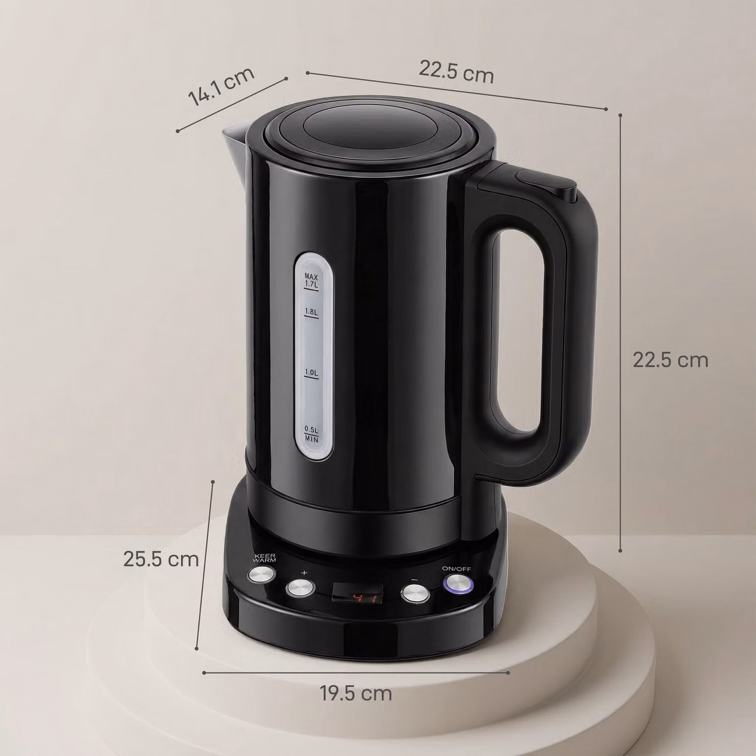 HOMCOM Electric Kettle with Keep Warm Function and LCD Base, Black, 1.7 l – 3
