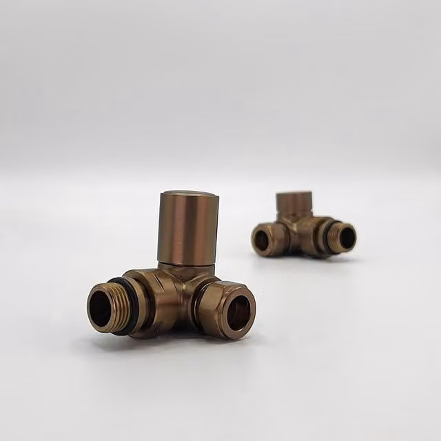 Lux Heat Corner Round Manual Valve Set in Brushed Bronze