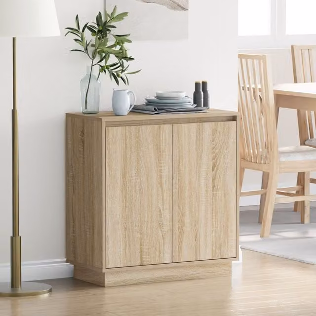 Berkfield Home Modern Sideboard with Integrated LED Lighting in Sonoma Oak and Beige, W/D/H: 71 x 34.5 x 75 cm