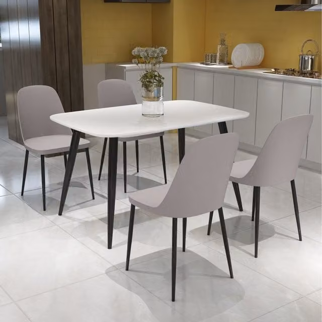 Core Products Ltd Aspen Rectangular White Dining Table and 4 Black Duo Plastic Chairs Set W/D/H: 120 x 80 x 75 cm
