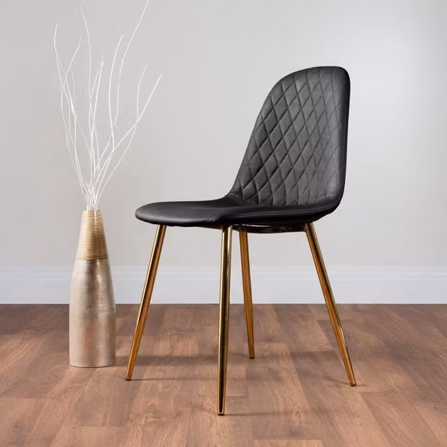 FurnitureboxUK Set of 2 Corona Modern Dining Chairs in Black Faux Leather with Gold Metal Legs – 1